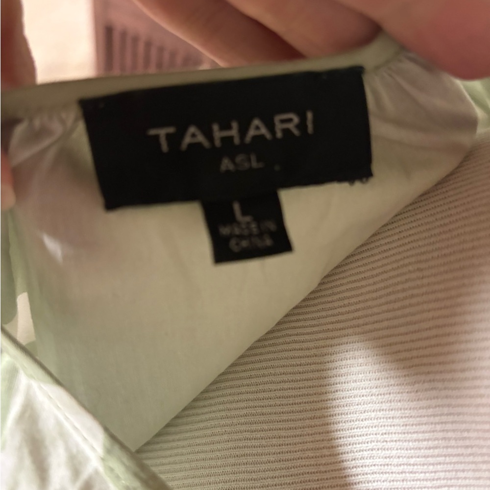 Tahari Sage and White Leaf Print Midi Dress - Picture 4 of 4
